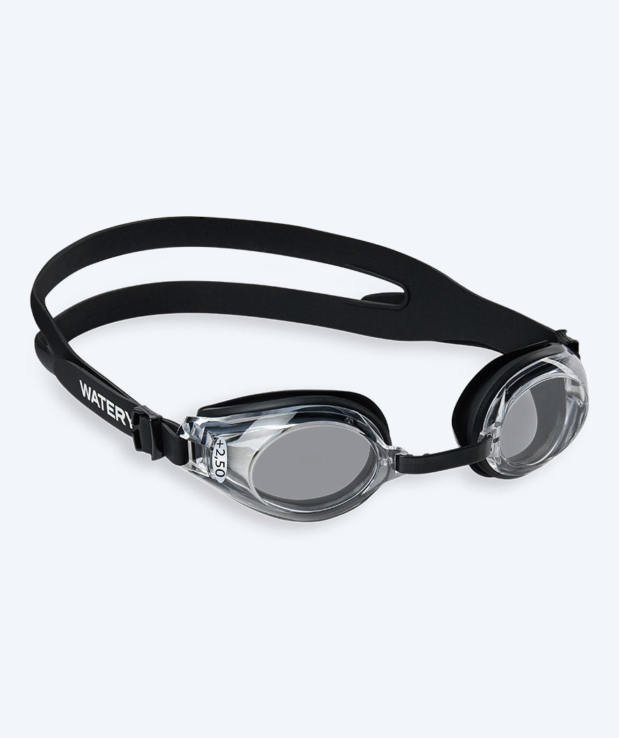 Watery langsynede svømmebriller med styrke til voksne - (+2.0) til (+4.5) - Ridley - Sort