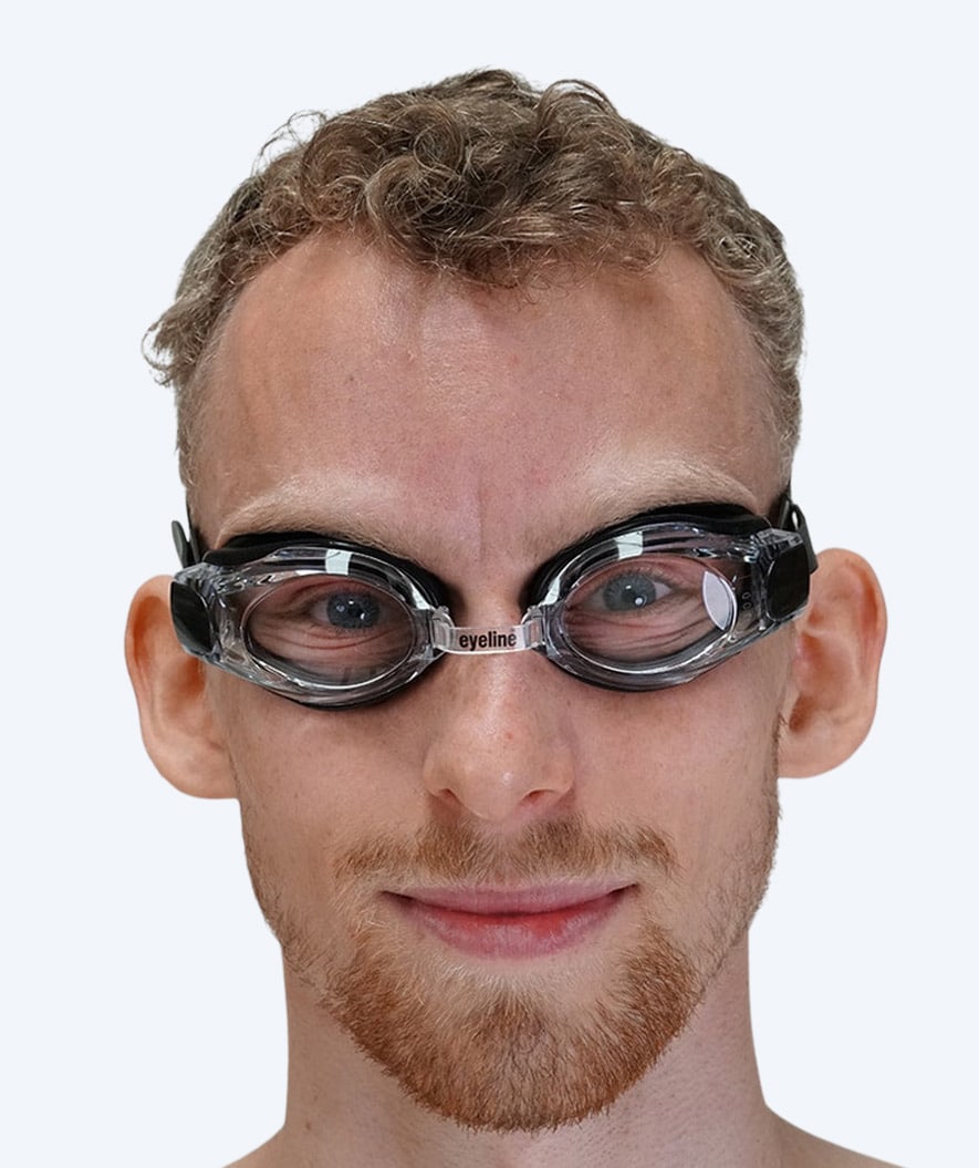 Eyeline nærsynede svømmebriller med styrke - (-1.5) til (-10.0) med klar glas - Sort