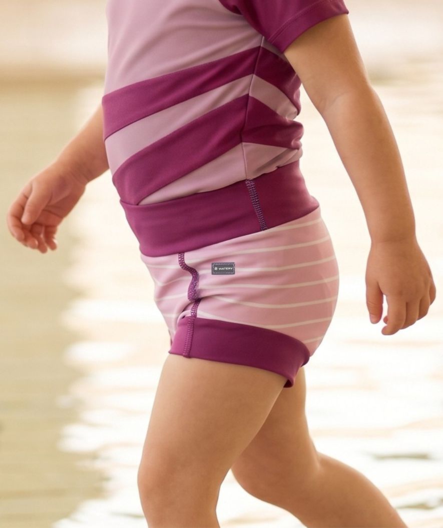 Watery blebadebukser til børn - Neoprene Swim Nappy - Purple Stripes