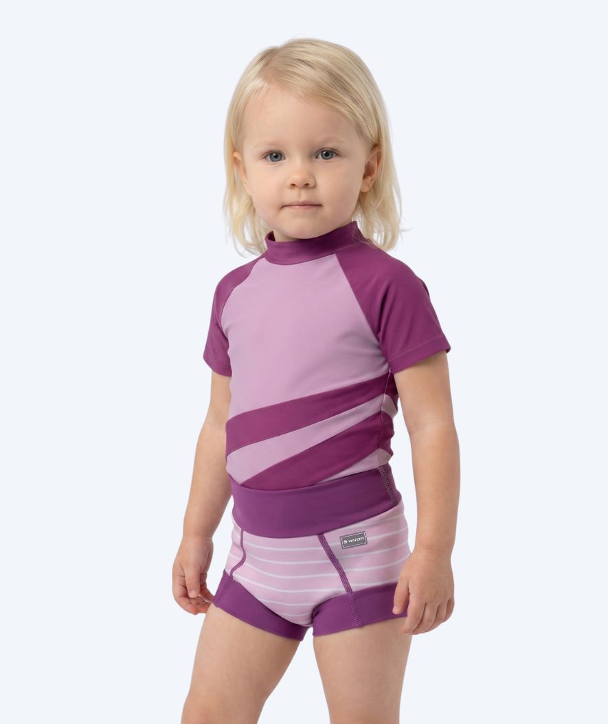 Watery blebadebukser til børn - Neoprene Swim Nappy - Purple Stripes