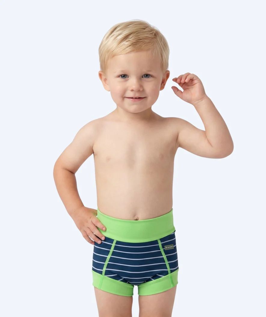 Watery blebadebukser til børn - Neoprene Swim Nappy - Green Stripes