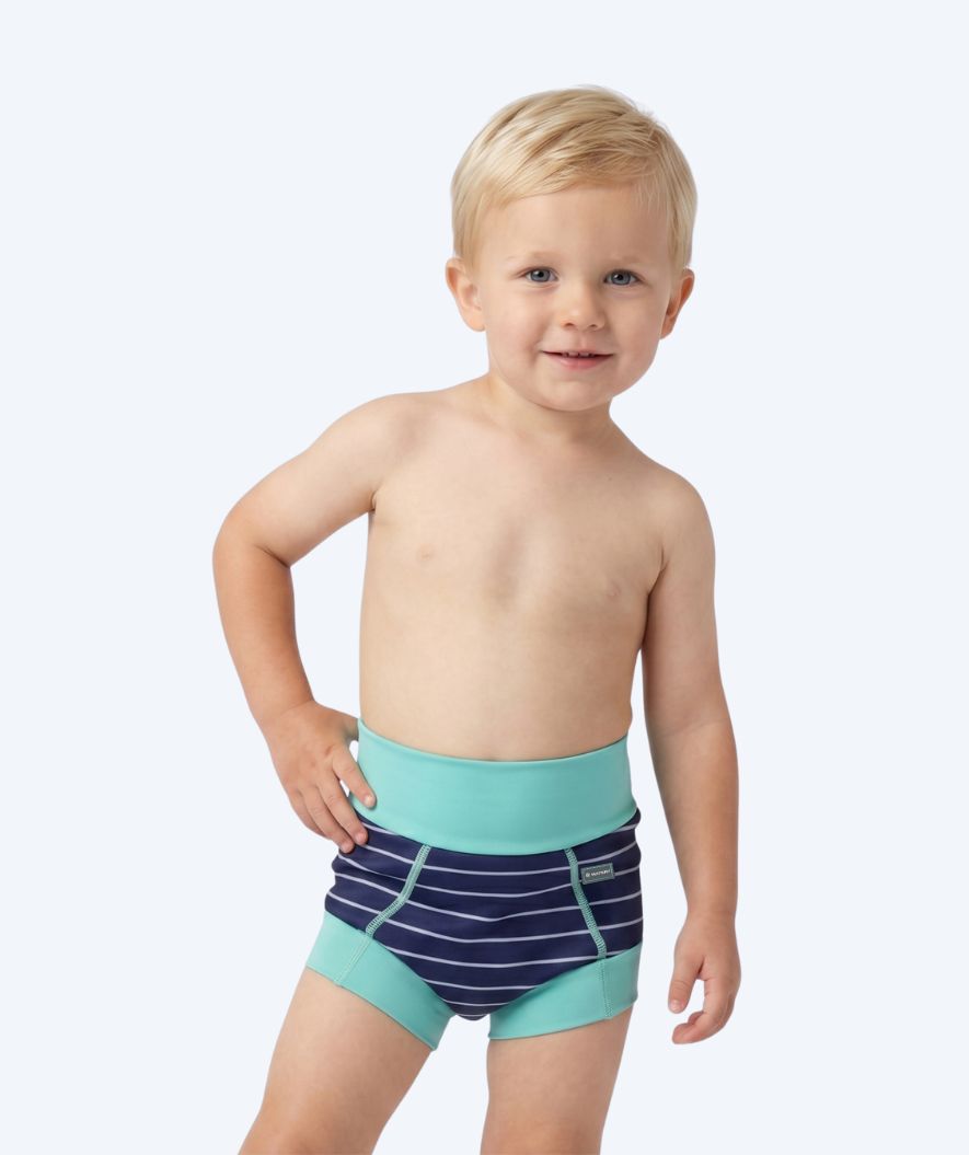 Watery blebadebukser til børn - Neoprene Swim Nappy - Turquoise Stripes