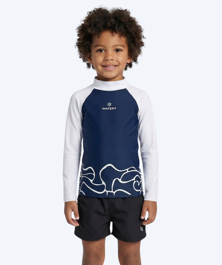 Watery UV-trøje til børn - Chilton Langærmet Rashguard - Mørkeblå/hvid