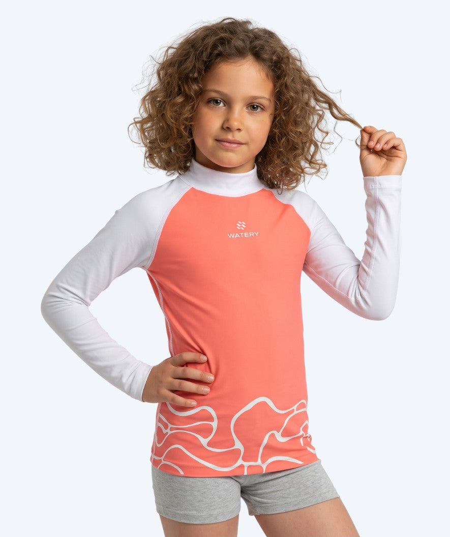 Watery UV-trøje til børn - Chilton Langærmet Rashguard - Lyserød/hvid