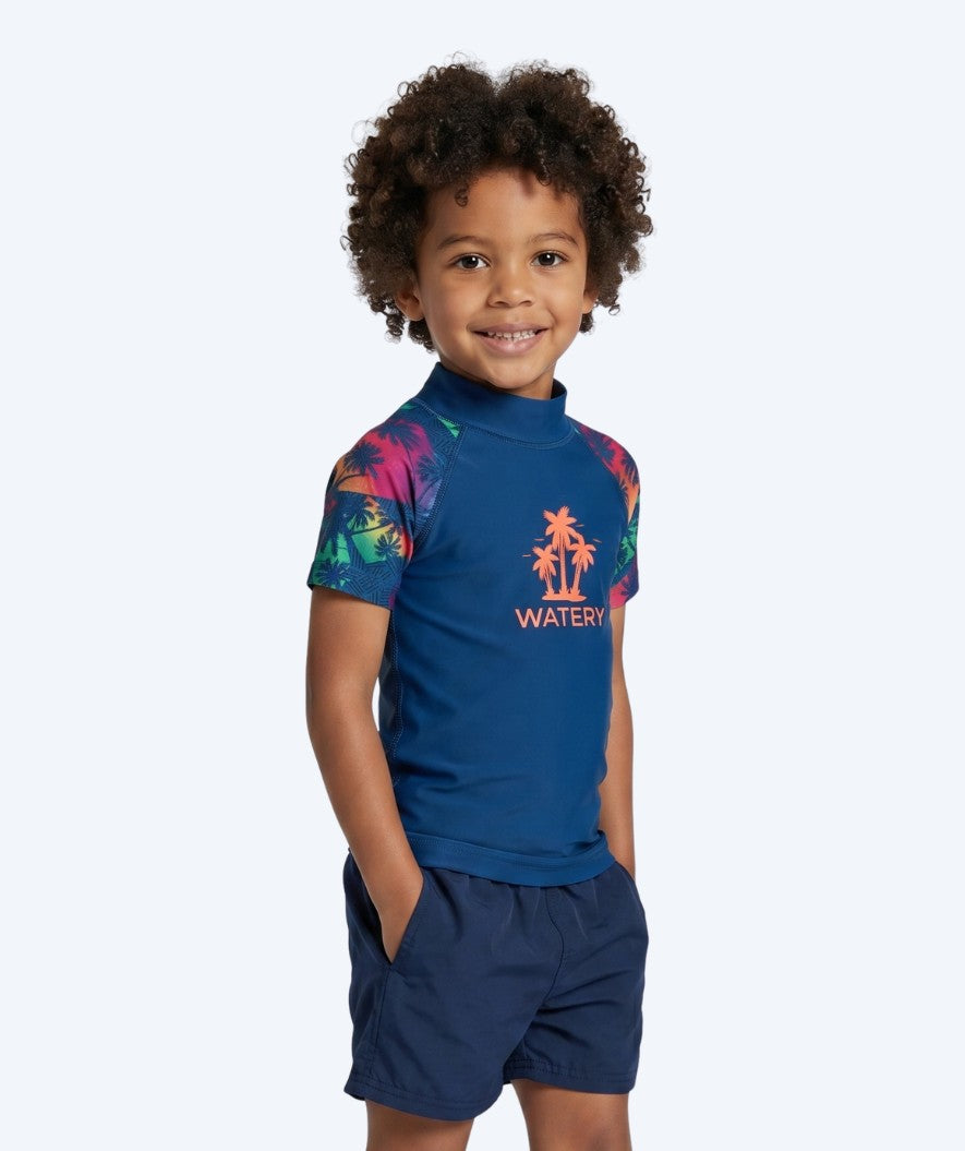 Watery UV-trøje til børn - Katsu Kortærmet Rashguard - Multi/mørkeblå