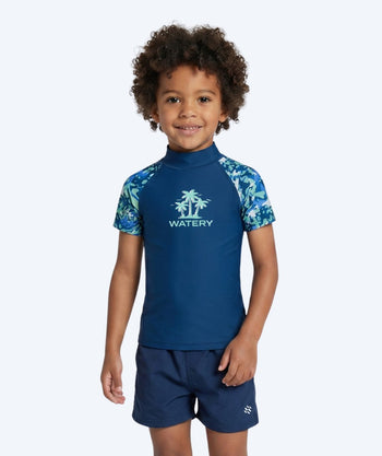Watery UV-trøje til børn - Katsu Kortærmet Rashguard - Lyseblå/mørkeblå
