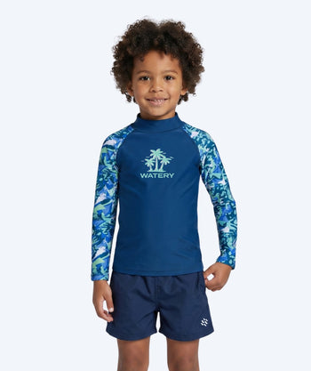 Watery UV-trøje til børn - Katsu Langærmet Rashguard - Lyseblå/mørkeblå