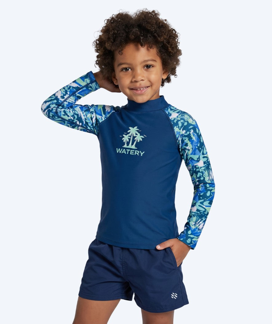 Watery UV-trøje til børn - Katsu Langærmet Rashguard - Lyseblå/mørkeblå