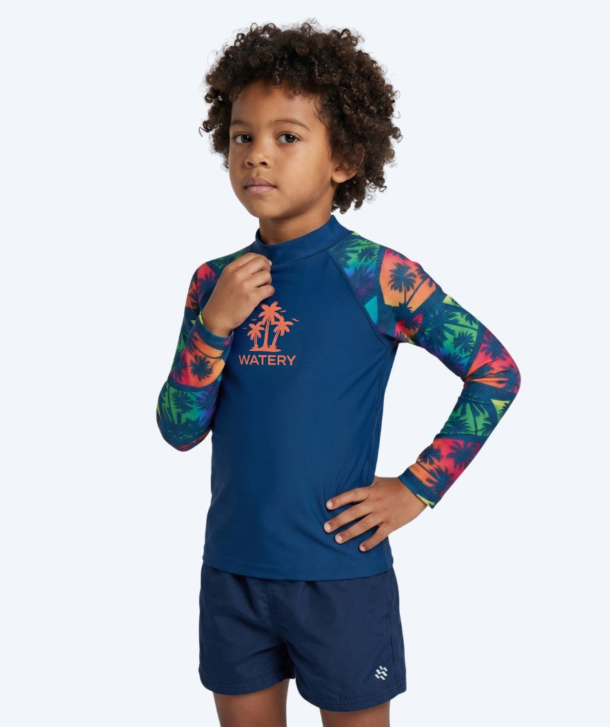 Watery UV-trøje til børn - Katsu Langærmet Rashguard - Multi/mørkeblå