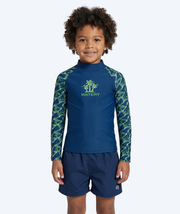 Watery UV-trøje til børn - Katsu Langærmet Rashguard - Grøn/mørkeblå