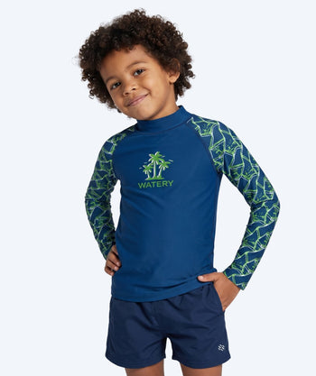 Watery UV-trøje til børn - Katsu Langærmet Rashguard - Grøn/mørkeblå