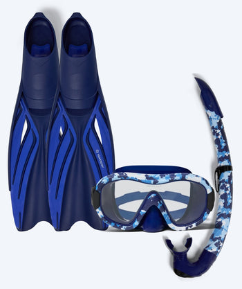 Watery snorkelsæt til voksne - Isle/Rudder Camo - Mørkeblå