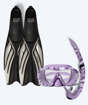 Watery snorkelsæt til voksne - Isle/Rudder Camo - Lilla/sort