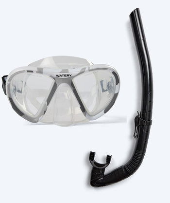 Watery Combo snorkelsæt til voksne (fra 15 år) - Rudder Camo/Itzel - Klar/sort
