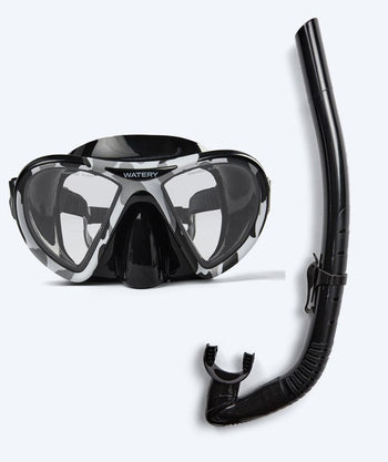 Watery Combo snorkelsæt til voksne (fra 15 år) - Rudder Camo/Itzel - Sort
