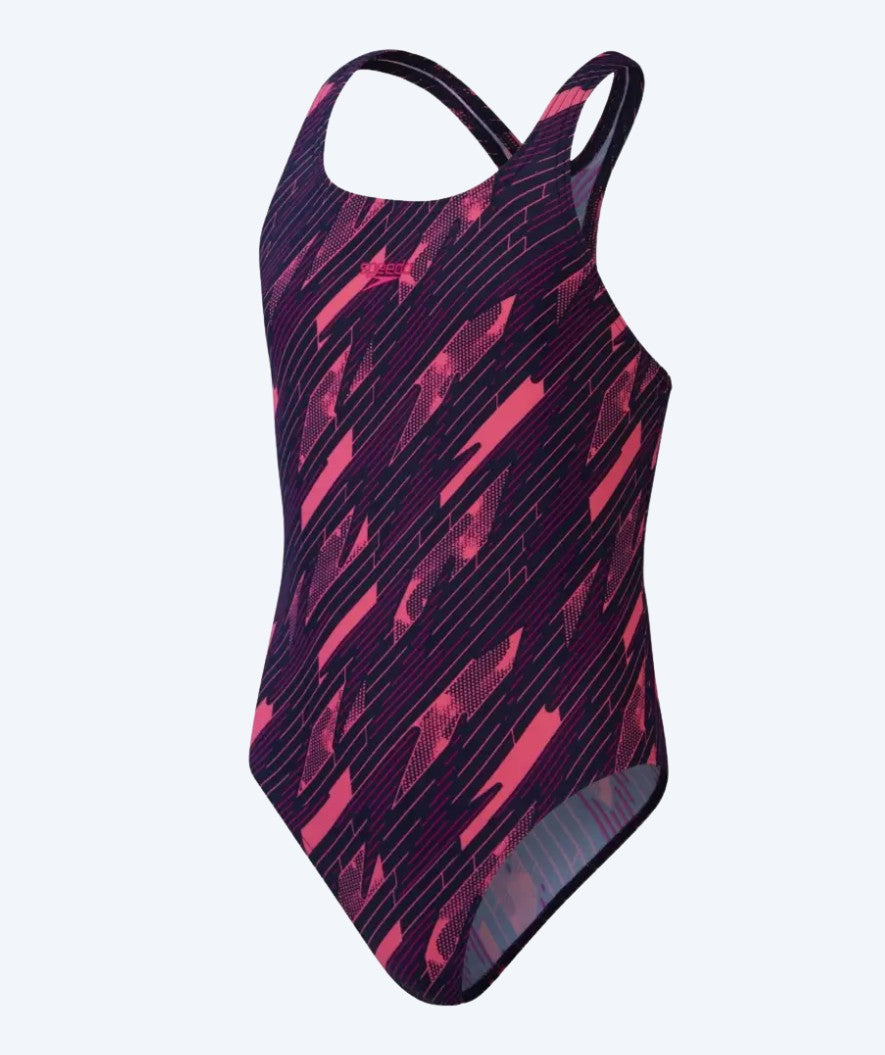 Speedo badedragt til piger - Hyperboom Allover Medalist - Mørkeblå/pink
