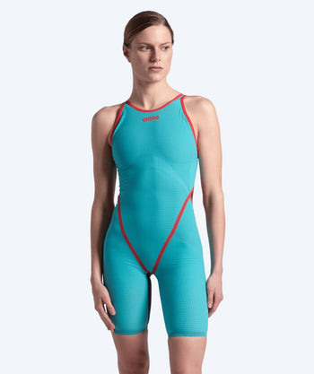 Arena konkurrence badedragt til damer - Carbon Core FX - Turkis/rød