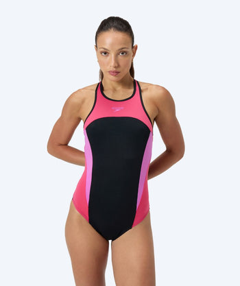 Speedo badedragt til damer - Splice Cross Back - Sort/lyserød