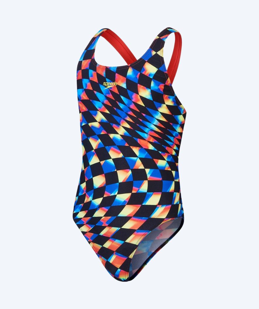 Speedo badedragt til piger - Allover Digital Leaderback - Sort/rød/multi