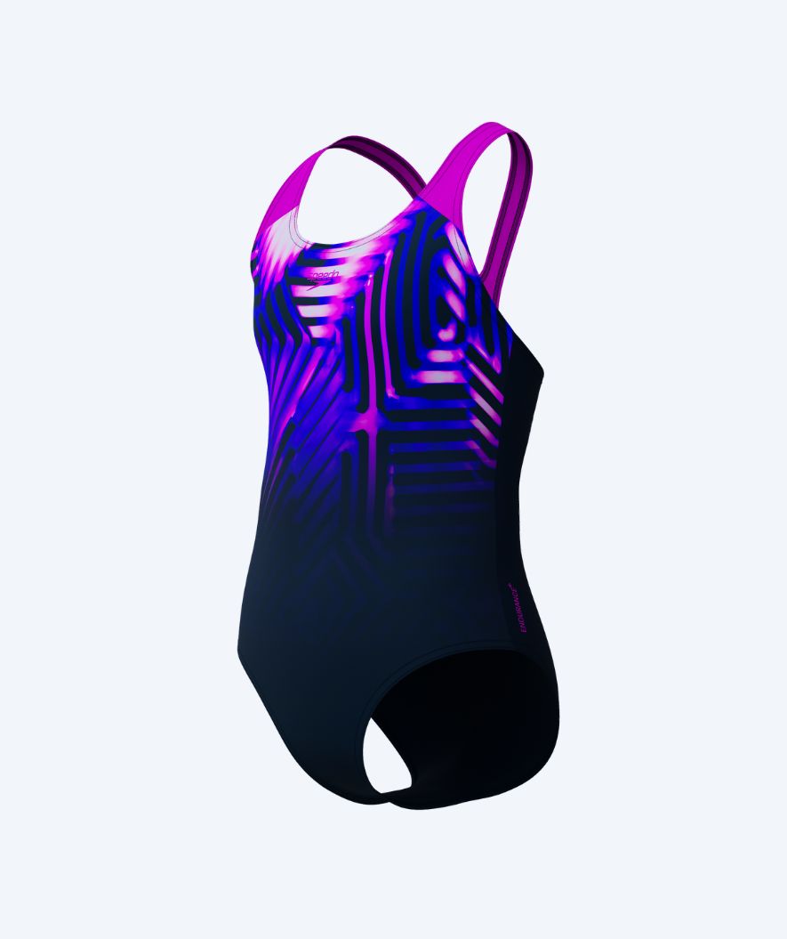 Speedo badedragt til piger - Digital Placement Splashback - Sort/lilla