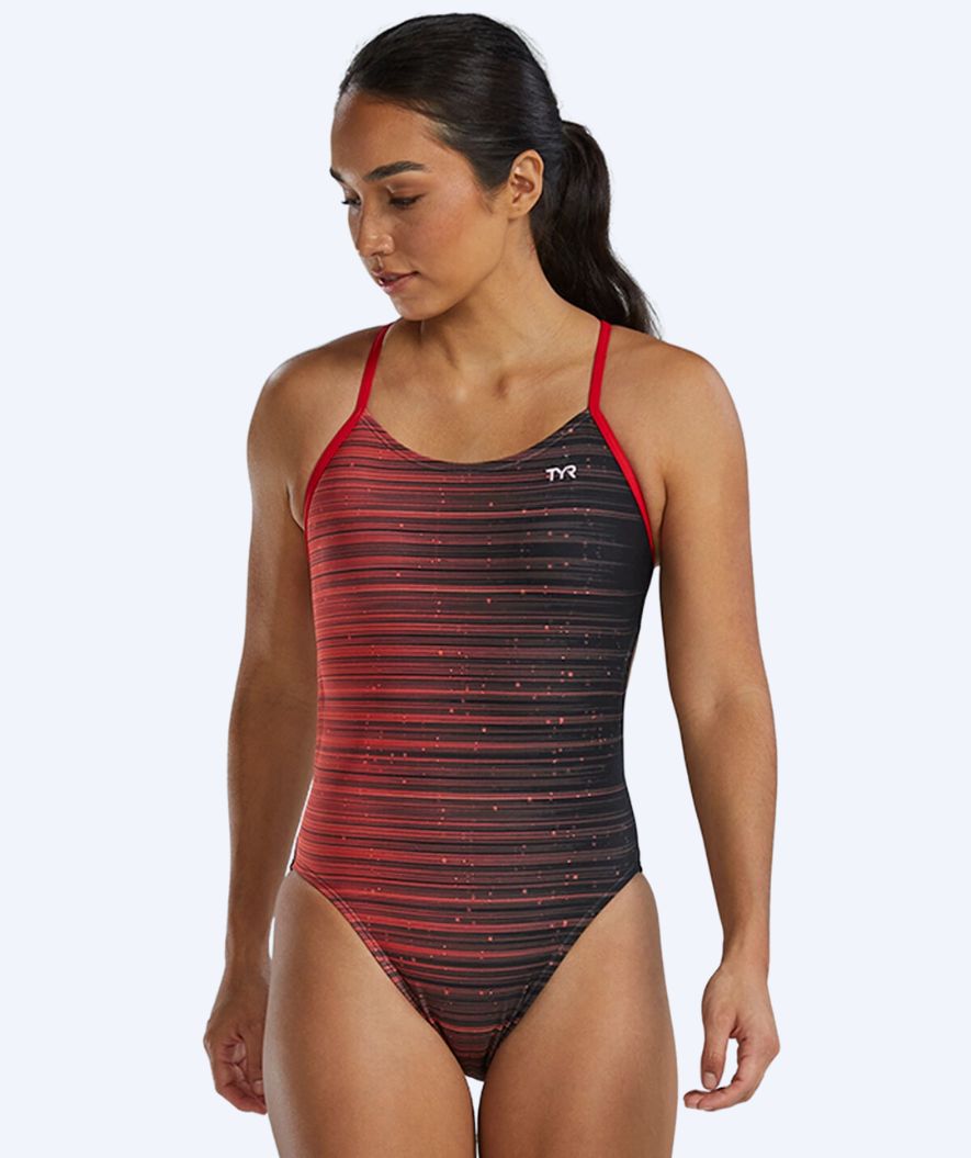TYR badedragt til damer - Durafast Elite Speedwarp - Rød/sort