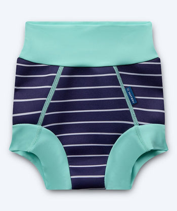 Watery blebadebukser til børn - Neoprene Swim Nappy - Turquoise Stripes