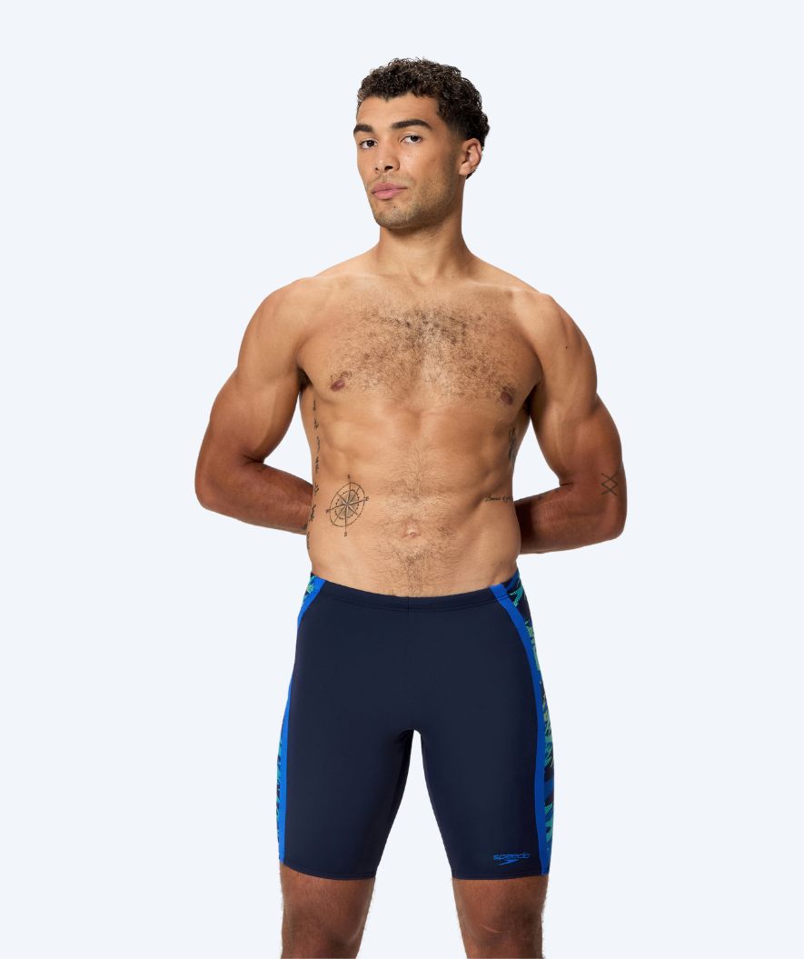 Speedo lange badebukser til mænd - Hyperboom Splice - Mørkeblå/lyseblå