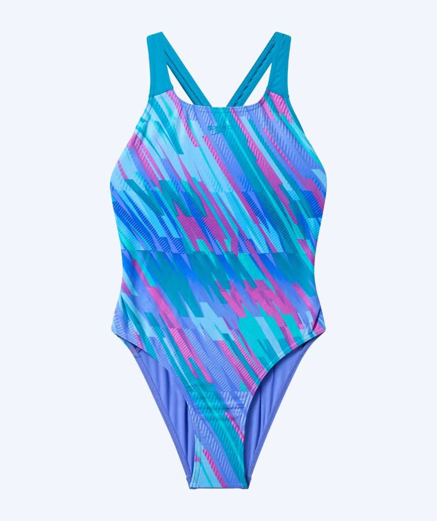 Speedo badedragt til piger - Print Powerback - Lilla/blå
