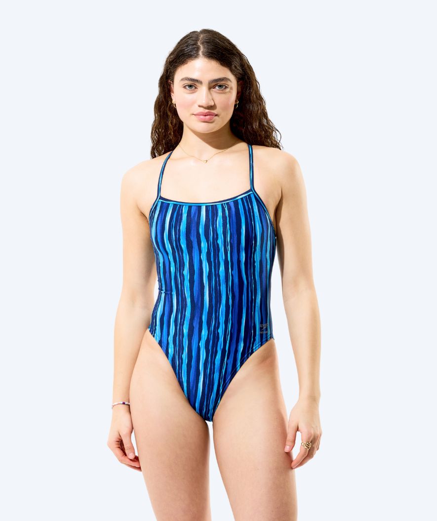 Speedo badedragt til damer - Printed Web Back - Mørkeblå/lyseblå