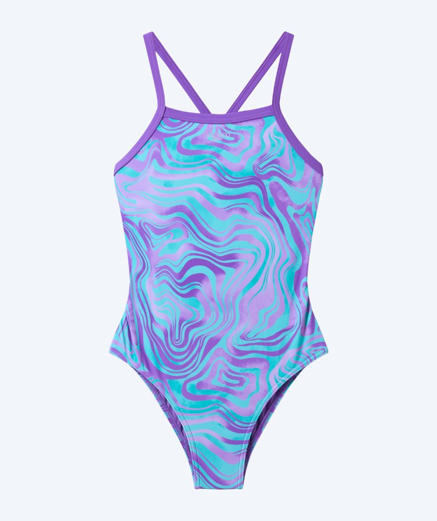 Speedo badedragt til piger - Print Thinstrap - Lilla/lyseblå