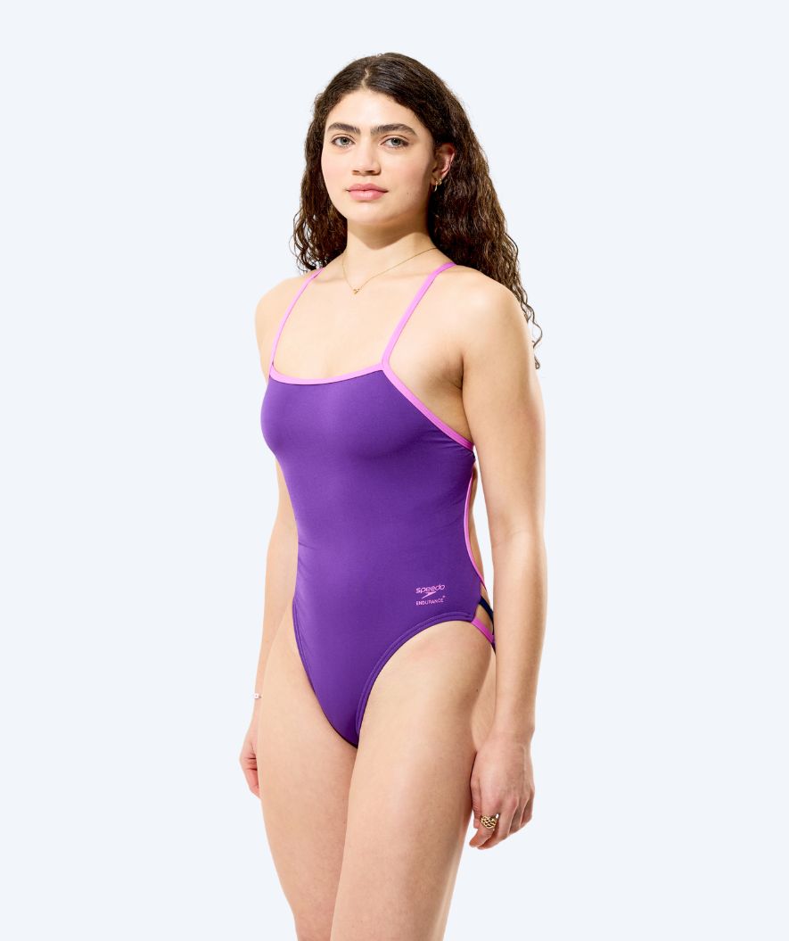 Speedo badedragt til damer - Solid Tri Back - Lilla/lyserød