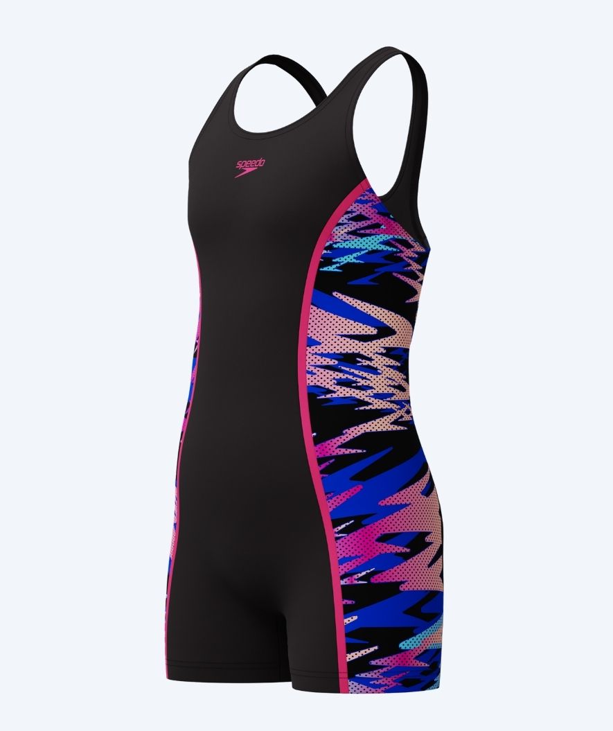 Speedo badedragt med ben til piger - Hyperboom Splice Muscleback - Sort/pink/multi