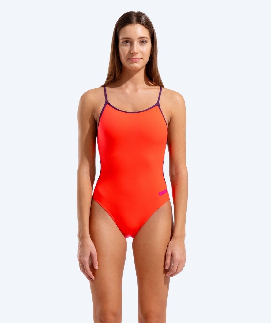 Arena badedragt til damer - Solid Lace Back - Orange/lilla