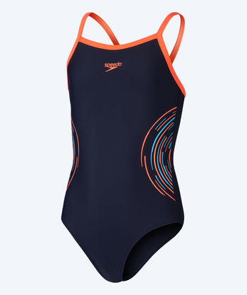 Speedo badedragt til piger - Plastisol Placement Muscleback - Mørkeblå/orange