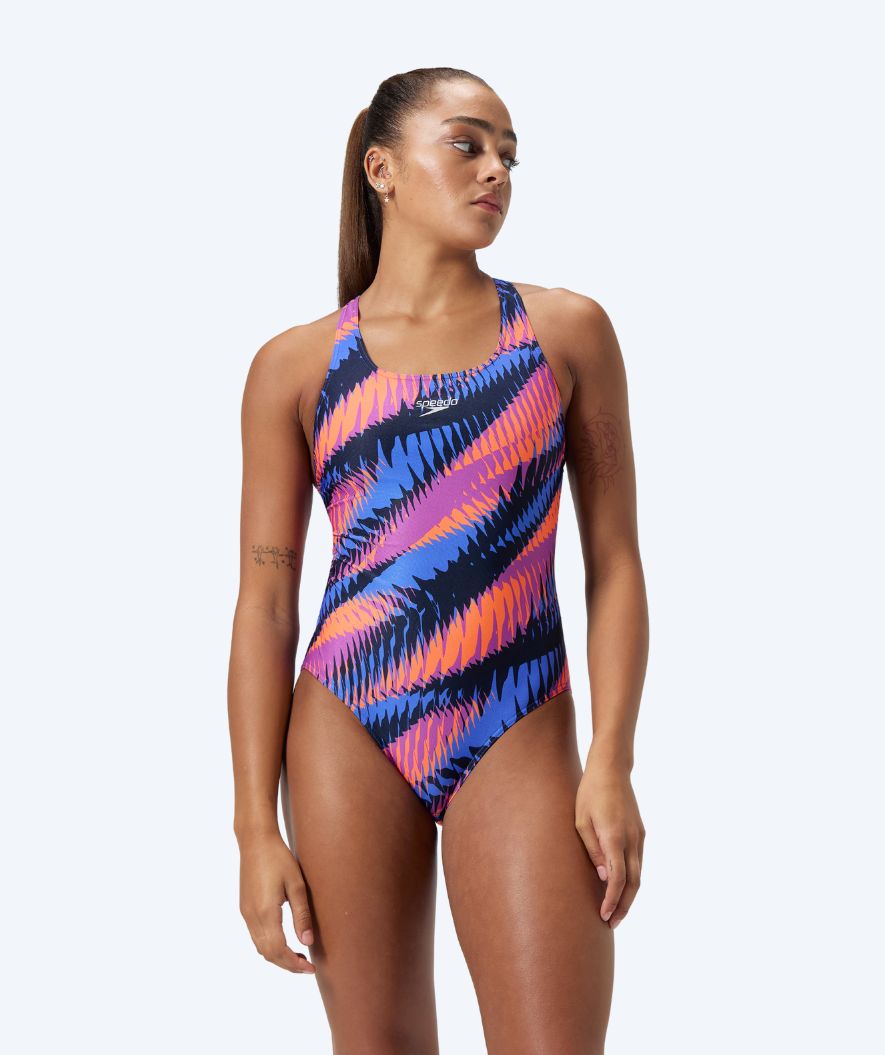 Speedo badedragt til damer - Allover Digital Powerback - Blå/orange