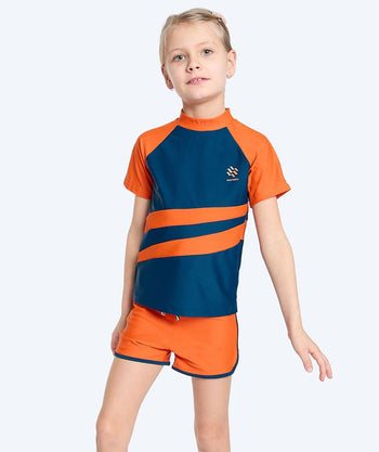 Watery UV-trøje til børn - Manami Kortærmet Rashguard - Orange/blå