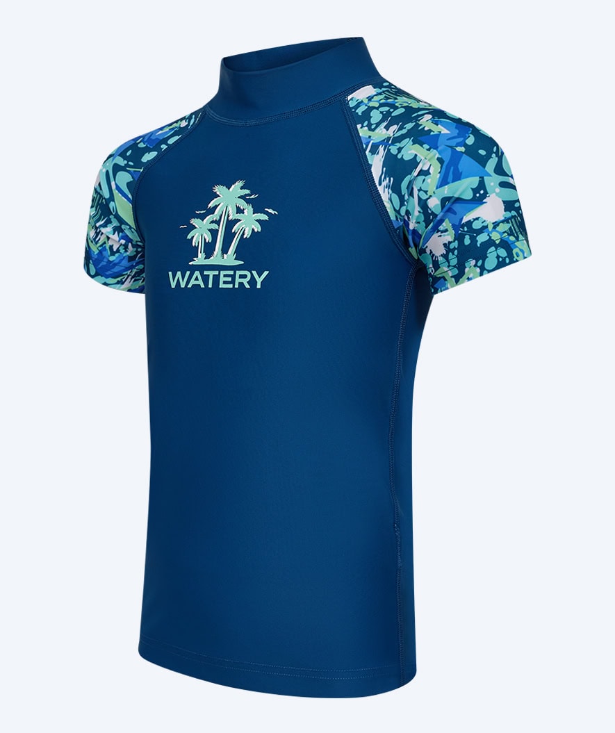 Watery UV-trøje til børn - Katsu Kortærmet Rashguard - Lyseblå/mørkeblå