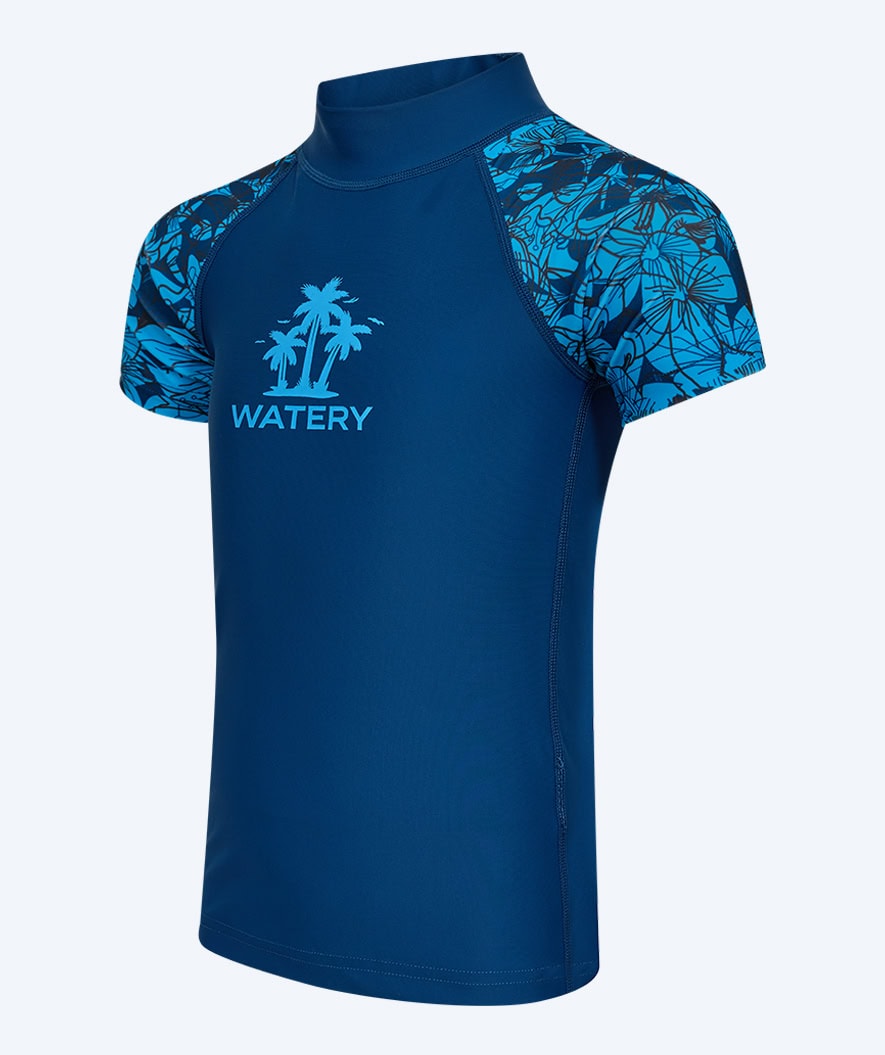 Watery UV-trøje til børn - Katsu Kortærmet Rashguard - Blå/mørkeblå