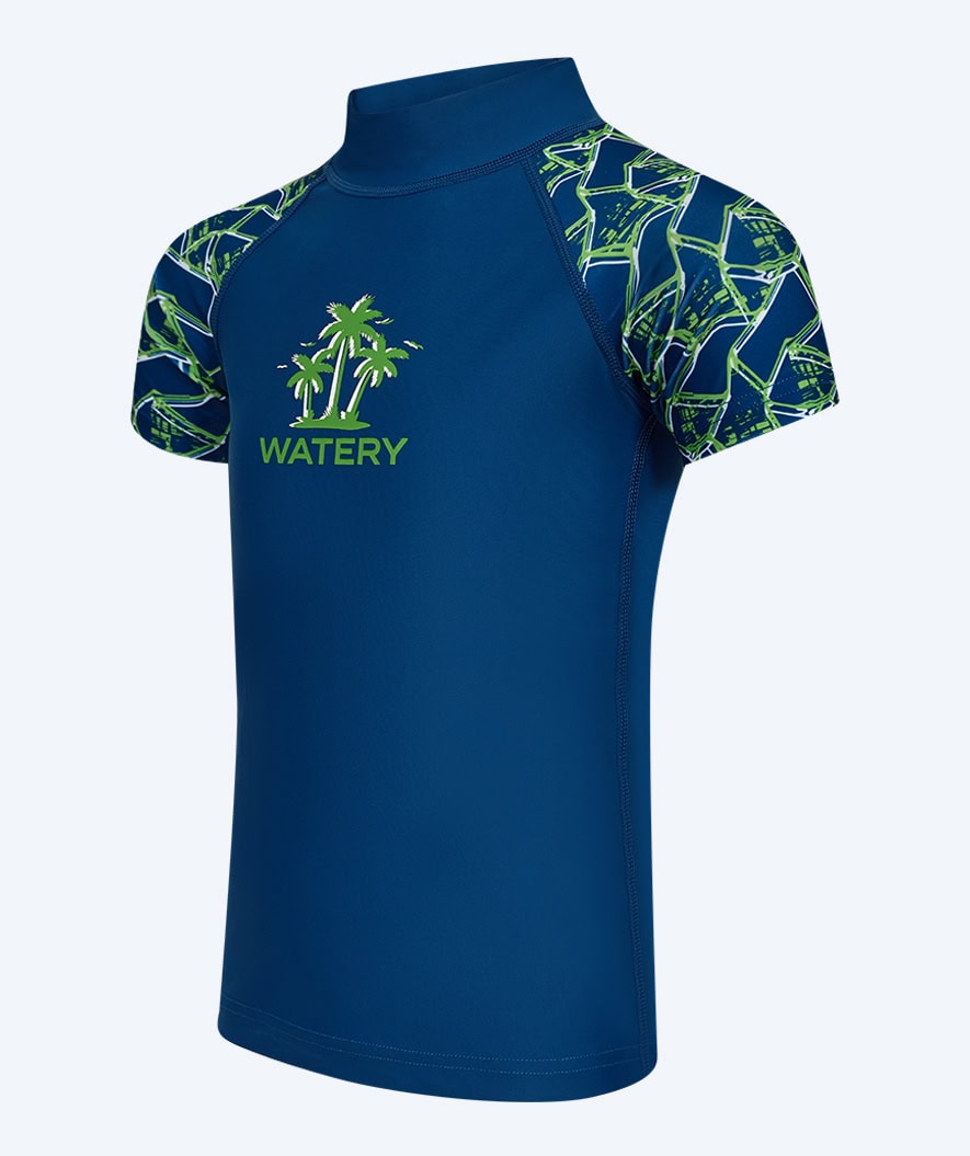 Watery UV-trøje til børn - Katsu Kortærmet Rashguard - Grøn/mørkeblå