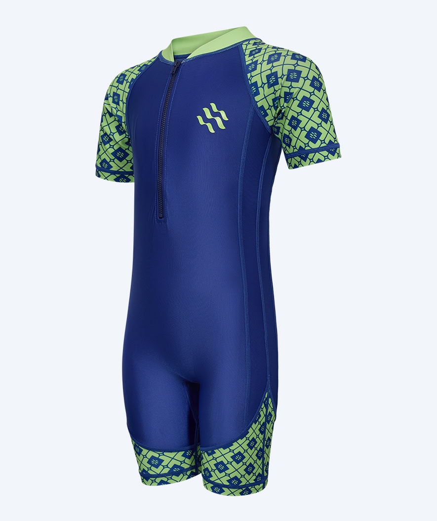 Watery UV-dragt til børn - Athena Kortærmet Rashguard - Grøn/mørkeblå