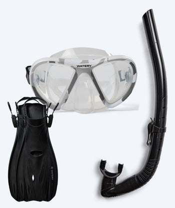 Watery snorkelsæt til voksne (fra 15 år) - Rudder Camo/Itzel/Delmere - Klar/sort