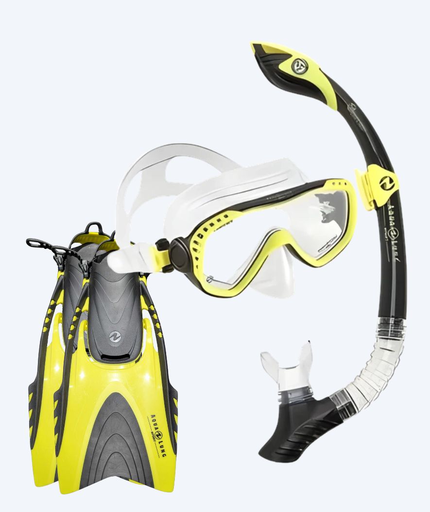 Aqualung snorkelsæt til voksne - Compass/Gobi/Outback - Sort/gul