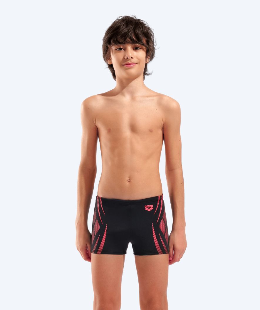 Arena firkantede badebukser til drenge - Poseidonia - Sort/rød