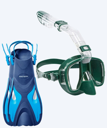 Watery snorkelsæt til voksne - Fisher/Pearl - Blå/mørkegrøn