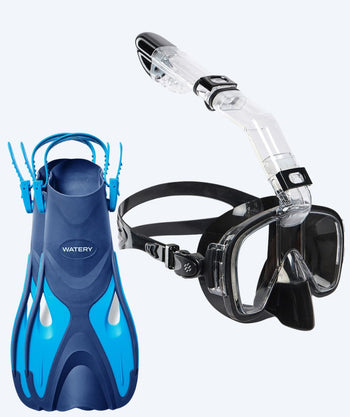 Watery snorkelsæt til voksne - Fisher/Pearl - Blå/sort