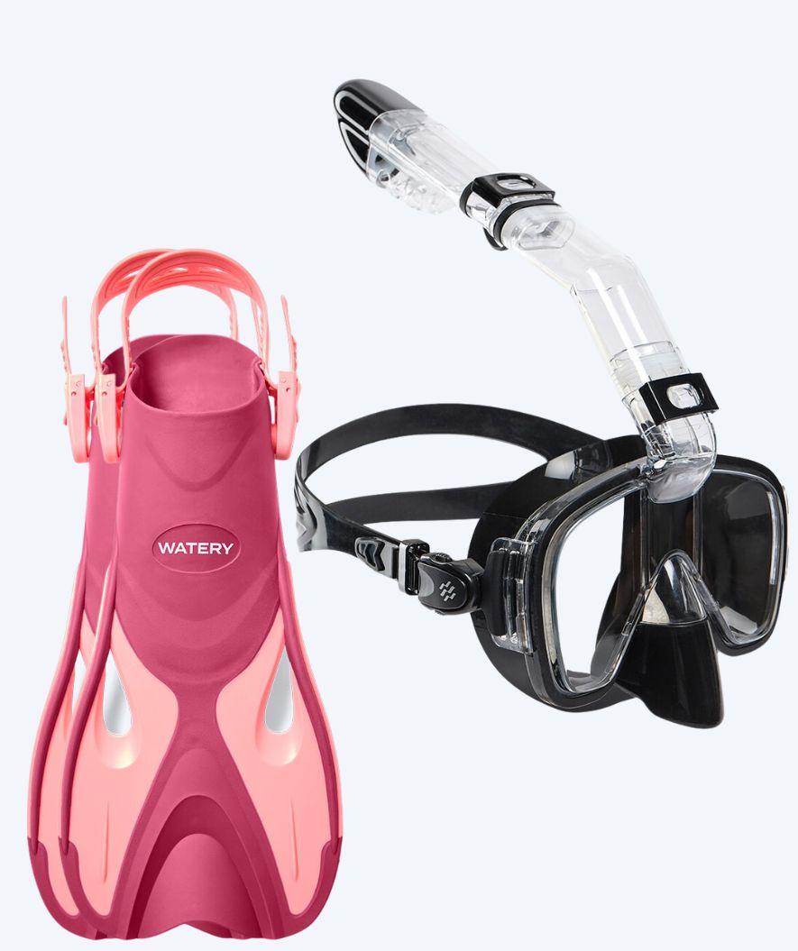 Watery snorkelsæt til voksne - Fisher Pearl - Pink/sort