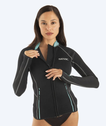 SEAC neopren trøje med lynlås til damer - Lover - Sort/turkis