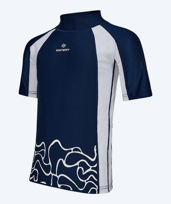 Watery UV-trøje til børn - Chilton Kortærmet Rashguard - Mørkeblå/hvid