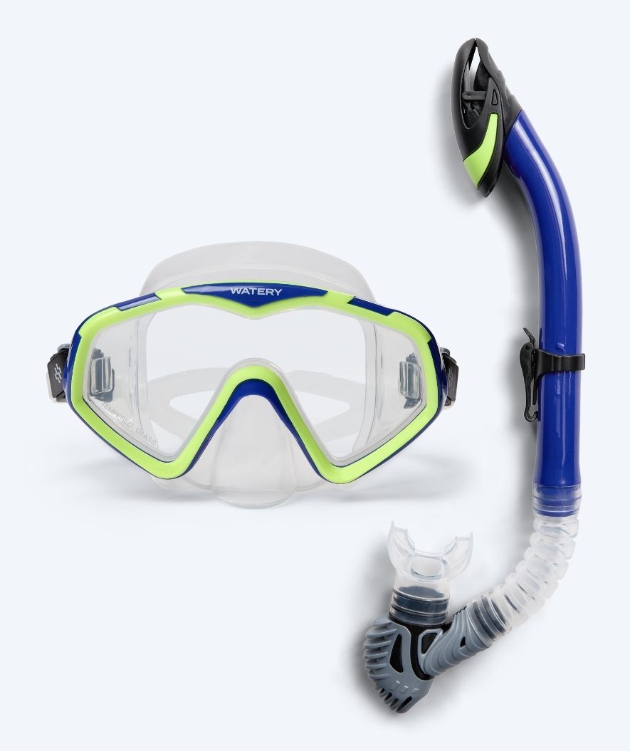 Watery Combo snorkelsæt til voksne (fra 15 år) - Leach Pro - Blå/gul