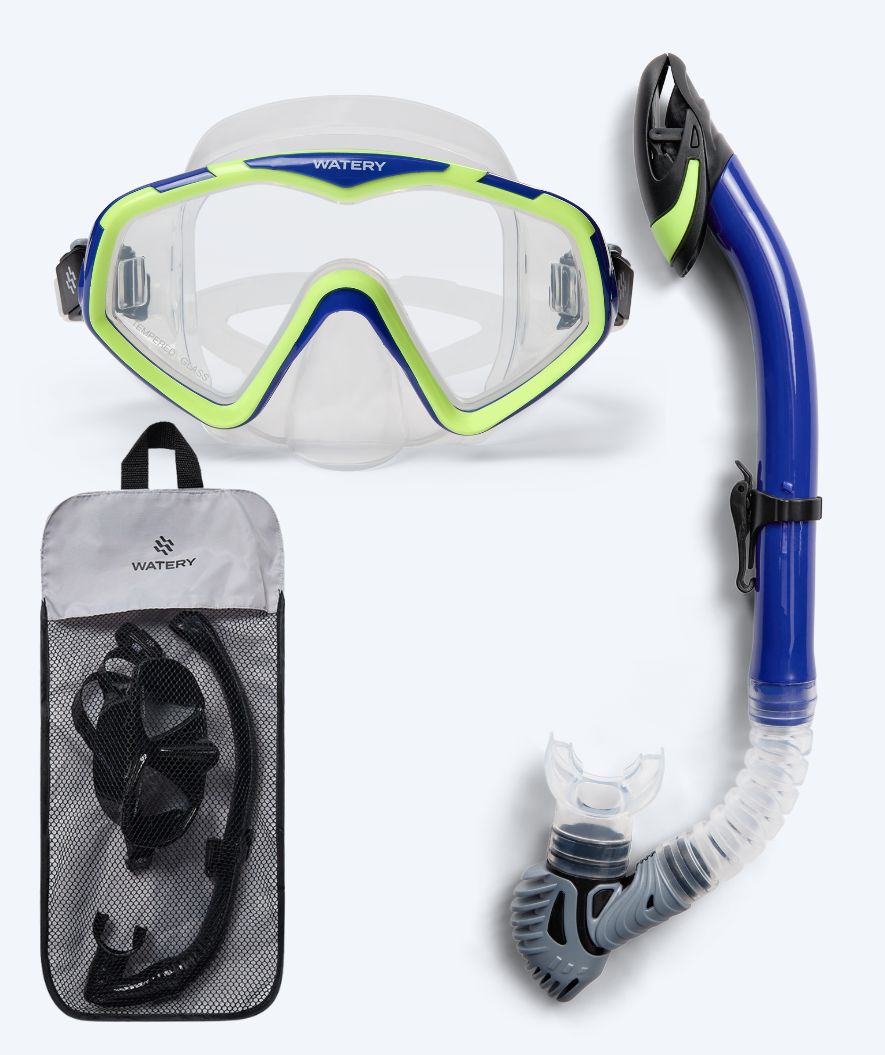 Watery Combo snorkelsæt til voksne (fra 15 år) - Leach Pro - Blå/gul